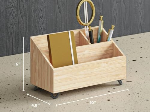 Bamboo Desk Organizer 3 Compartments 10x4.8x6 Inch Wood Tone - Image 6