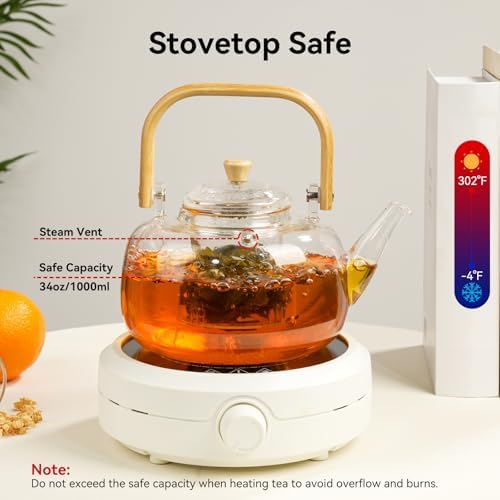 49OZ/1450ML Glass Teapot with Removable Infuser & Lid, Stovetop & Microwave Safe Clear Borosilicate Glass Tea Maker Water Kettle for Loose Leaf Blooming Tea - Image 4
