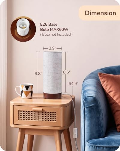 EDISHINE 9.85" Small Table Lamp, Cylindrical Beige Linen Lampshade, E26 - Image 4