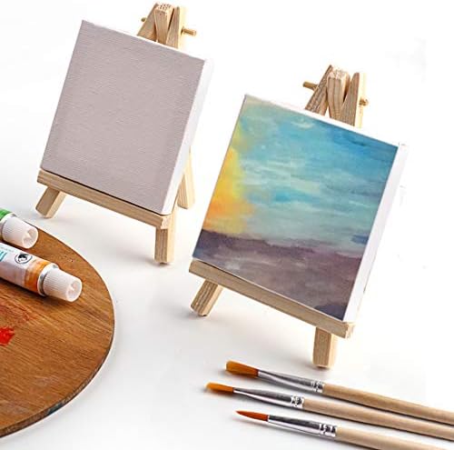 Tosnail 12 Packs Mini Canvas and Easel Set, Art Easel Stand with Canvas Set Tabletop Wooden Display Stand and Canvas Panels for Artist, Students, Adults, Kids Painting - Image 7
