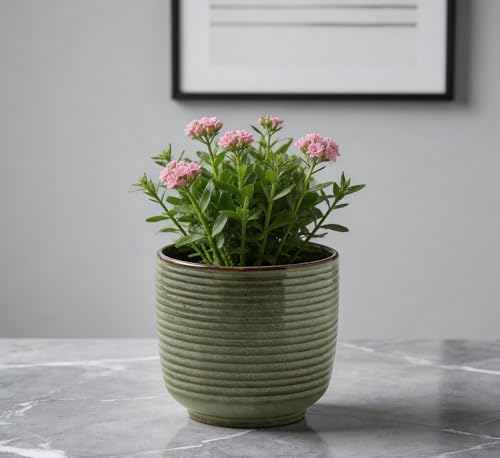 Ceramic Plant Pot, 5.12 Inch Small Planter with Unique Glaze, Home Decor Indoor Outdoor Flower Pot for Succulents Cactus Herbs, Living Room Office Decoration Farmhouse, Mint Green, No drainage hole - Image 3