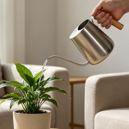 Black 30oz Watering Can for Indoor Plants, Long Spout Metal - Image 2