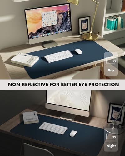 YSAGi Double-Sided Desk Pad, 23.6"x13.7"Leather Desk Mat, Eco Cork Desk Pad Protector,Large Mouse Pad,Waterproof Desk Blotter for Office/Home(Dark Blue) - Image 4