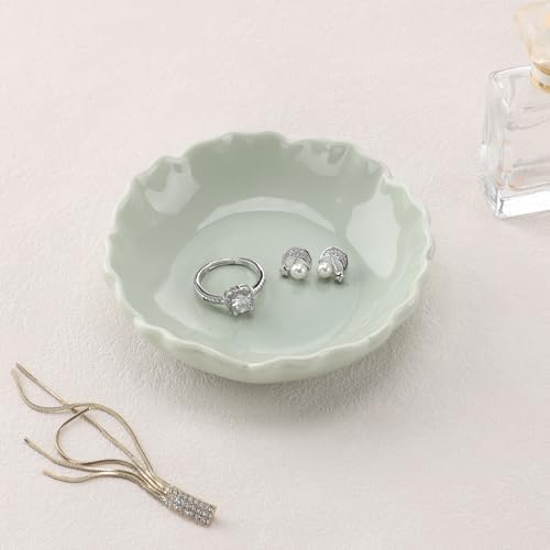 HOME SMILE Ceramic Jewelry Ring Dish Pastel Green Ruffled |Trinket Tray for Rings, Earrings, Necklaces|Gifts for Women|Vanity Organizer & Bathroom Decor by HOMESMILE