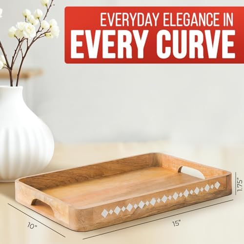 Mela Artisans Rounded Mango Wood Serving Tray - Natural, 15x10 in - Image 3