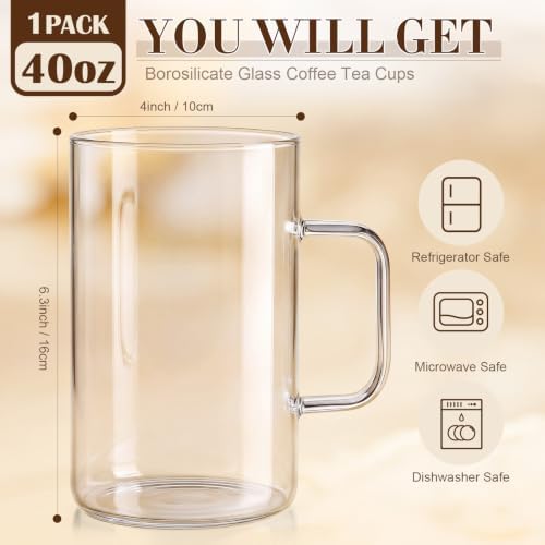 1 Pack 40 oz Extra Large Glass Coffee Mugs Borosilicate Cups with Handle - Image 2