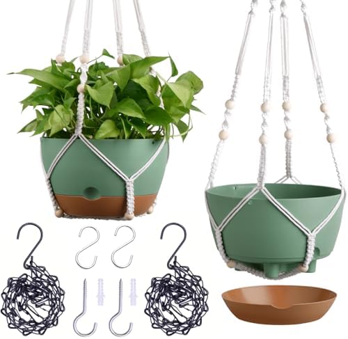 montresor 8 Inch Macrame Self Watering Hanging Planters for Indoor/Outdoor by Montresor