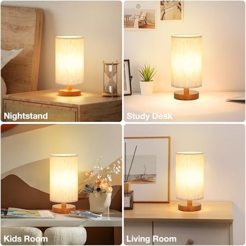 Desk Small Lamps Set of 2 (Cream Shade - Walnut Base, 9" Inline Control) - Image 7