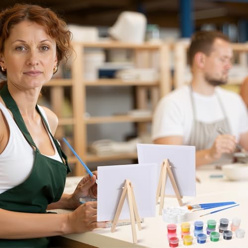 Qilery 12 Set Mini Canvas Painting Kit with Easel Paints, 4 x 4 Inch - Image 5