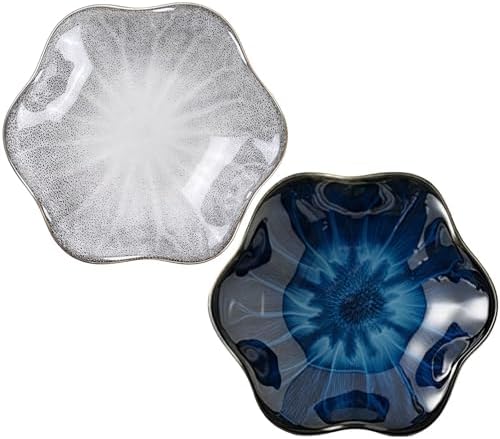 2Pcs Ceramic Jewelry Dish - Lotus Leaf Shape, for Ring Holder Necklace Small Key, Suitable for Mother Friend Sister, Gifts for Women, Cute Plate Trinket Tray, Home Decor (Grey & Blue) by Koyzsen