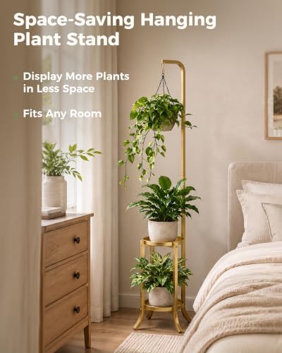 Bamworld Hanging Plant Stand Metal Plant Holder for Multiple Plants Gold - Image 3