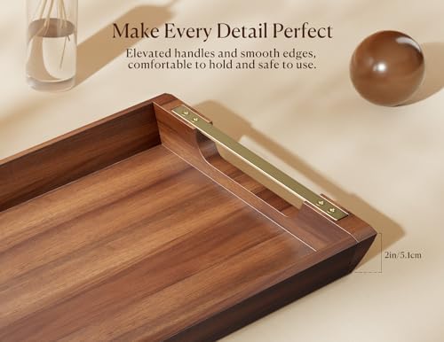 Acacia Wood Serving Tray with Metal Handles, 17x13in Large Ottoman Tray, Food Drinks Tray for Coffee Table, Breakfast, Dinner & Bar, Rustic Decorative Tray for Kitchen, Bedroom Gift Box - Image 6