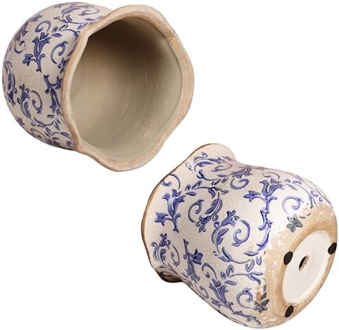 Retro Distressed Ceramic Pots, Antique Crackle Glaze Planters w/ Drainage - Image 6