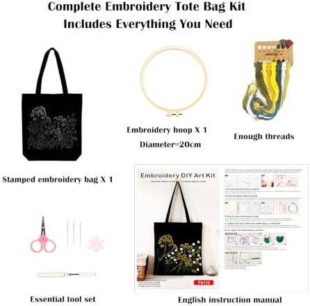 Vigdit Canvas Tote Bag Embroidery Kit for Beginners, Needlepoint Cross Stitch Kit for Adult Beginner, DIY Reusable Grocery Bags Embroidery Starter Kit with Stamped Floral Tools & Instructions - Image 2