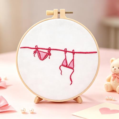 Crafmanoe Easy Hand Embroidery Kits for Adults Beginners, Embroidery Starters Kits, Pink Bikini Stamped Cross Stitch Kits Needlepoint Kits for Beginners Adults, Embroidery Hoop, Thread, Video Tutorial - Image 4