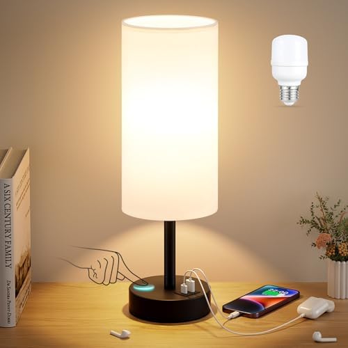 Dicoool Bedside Table Lamp for Bedroom - 3-Way Dimmable Touch Lamp, USB A+C by DicooolDirect