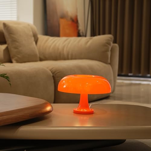 Orange Bedside Lamp for Bedroom Nightstand, Retro Mushroom Table Lamp with 3 Lighting Color and 10 Brightness Level, Desk Lamp for Reading Room/Office/Dorm(W11'' x H7.67'', USB Powered) - Image 3