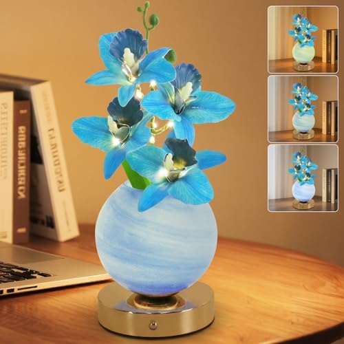 Flower Table Lamp, 3 Colors Orchid Night Light, Cordless Touch Dimming Artificial Flower with Vase Lamp, LED Desktop Decorative Landscape Lights for Festival Party Home Decor (Blue Orchid) by Strackvial