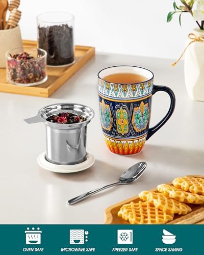 vancasso 18 Oz Tea Infuser Mug with Lid, Forest Daisy Drift - Image 4