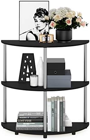 Furinno Frans Turn-N Half Round Console Table with Stainless Steel Tubes, Black Oak 15.6D x 31.1W x 30.8H in - Image 4