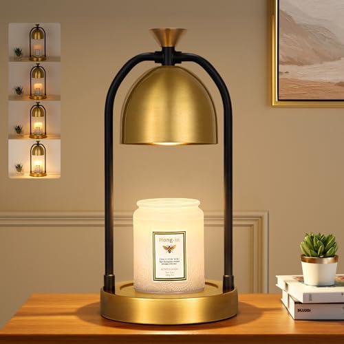 Hong-in Gold Candle Warmer Lamp with Timer-Modern Room Decor Aesthetic Vintage, Gifts for Women,Dimmable Wax Melt Warmer for Scented Wax with 2 Bulbs by Hong-in