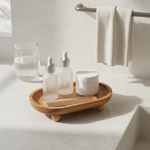 Wooden Storage Tray Acacia Organizer Platter Catchall Footed Dish Crafted from Acacia Wood Suitable for Entryway Living Room Kitchen Decor, S Rectangle - Image 2