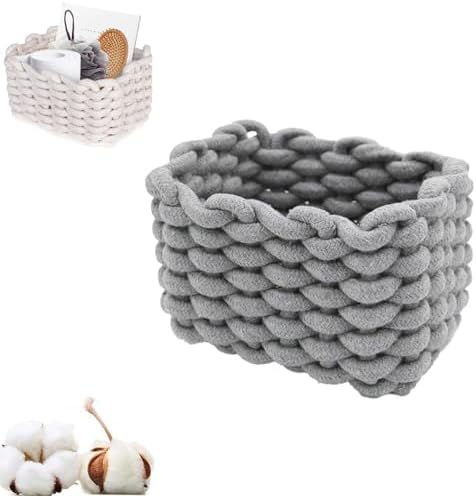 Woven Storage Bin,Cotton Rope Basket for Organizing,Empty Gift Basket,Mini Woven Basket for Organizing Books,Plants,Pet Treats, Decor for Living Room, Bedroom (Gray) by HFLWYWD