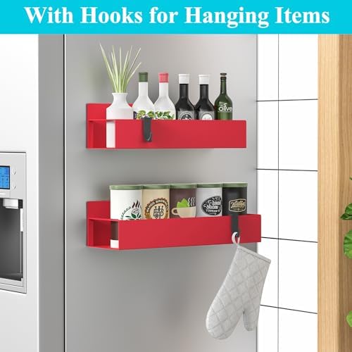 HuggieGems 2 Pack Magnetic Spice Storage Rack Organizer for Refrigerator and Oven, Red Fridge Organizers and Storage - Image 2