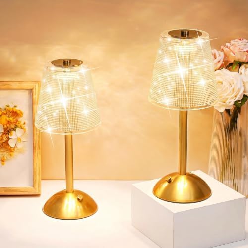Liliful 2 Pcs Cordless Table Lamp LED Touch, Gold, Retro Style by Liliful