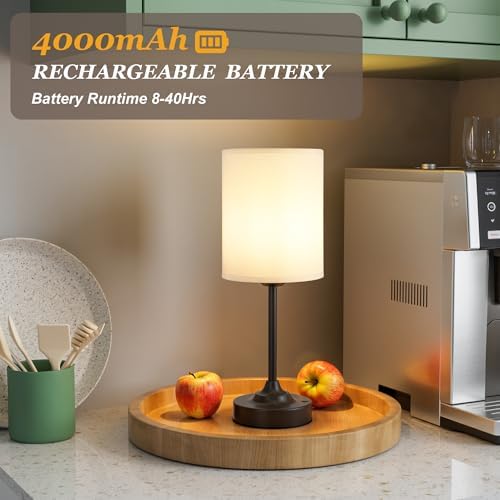 Touch Control Cordlss Table Lamp, USB-C Rechargeable Lamp with Stepless Dimming, 4000mAh Battery Operated Bedside Lamp for Bedroom, Living Room, Night Light & Emergency Lighting, Black, 1 Pack - Image 4