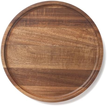 7.9" Round Wood Tray, Acacia Wooden Decorative Serving Tray for Coffee Table and Home Decor, Wooden Appetizer Charcuterie Board for Kitchen Countertop by XIMISISE