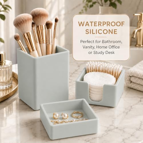 minimaliving Aesthetic Silicone Desk Organizer Set of 3,Modern Office Desk Accessories with Pen Holder,Paperclip Tray,Sticky Note Holder,Stylish Functional Office Desk Decor for Back-to-school(Grey) - Image 5