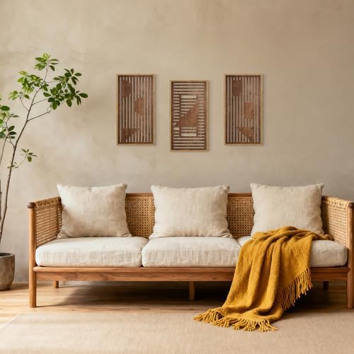 HPNIUB 3PCS Wooden Geometric Wall Decor, Modern Stripes Wood Design Wall Sculpture for Living Room, Vintage Minimalist Mid Century Rectangle Wood Sign Geometry Artwork for Home Bedroom(8x16Inch) - Image 5