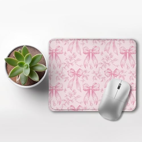 Coquette Pink Bow Floral Mouse Pad, Preppy Girly Pink Bow Flower Aesthetic Mouse Pads for Wireless Mouse Computers Laptop Desk Accessories, Preppy Girly Office Supplies, 9.5x7.9 Inch - Image 3