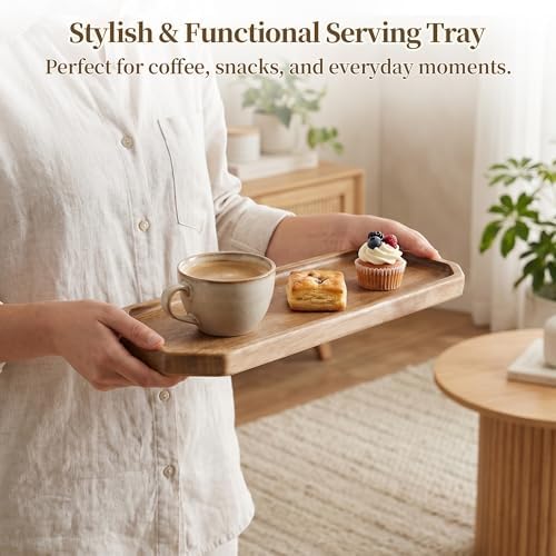 Small Wooden Tray | Acacia Wood Tray for Vanity, Bathroom Counter, Coffee Table & Toilet | Perfect for Jewelry, Remote, Perfumes & Catch All | Mini Charcuterie Board Serving Platter (Octagon) - Image 4