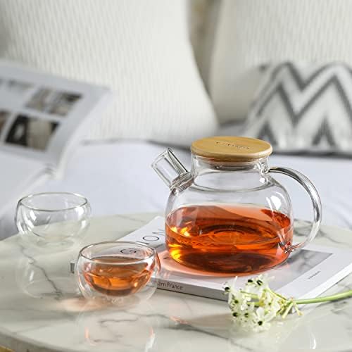 CnGlass Glass Teapot Stovetop Safe,30.4oz Clear Tea pot with Removable Filter Spout,Loose Leaf and Blooming Tea Maker - Image 3