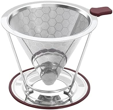 Pour Over Coffee Dripper Stainless Steel Coffee Filter Metal Cone Filter Paperless Reusable Single Cup Maker 1-2 Cup With Non-slip and Removable Cup Stand by HAPYHOOM