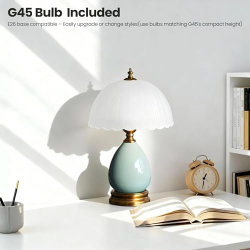 Vintage Ceramic Small Table Lamp with White Glass Shade - Image 4