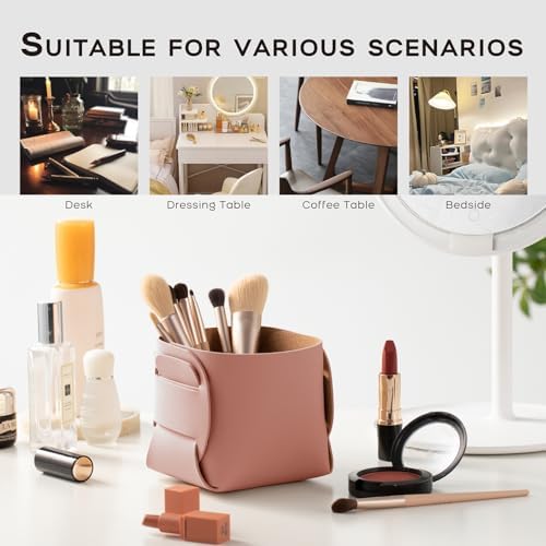HOMIEAZICOZI 2-Pack Cork Leather Desk Accessories Storage - Pencil Pen Holder - Makeup Brush Holder Organizer - Stylish Addition to Home Decor (Pink) - Image 5
