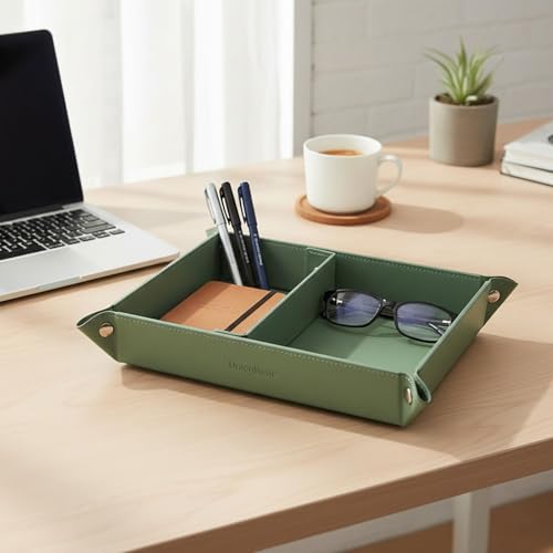 UnionBasic Medium Valet Tray, Jewelry Tray for Rings Earrings, Entryway Catchall Caddy for Coins Keys Change, Nightstand Bedside Valet Holder, Trays for Electronic Gadgets, Malachite Green Plus - Image 6