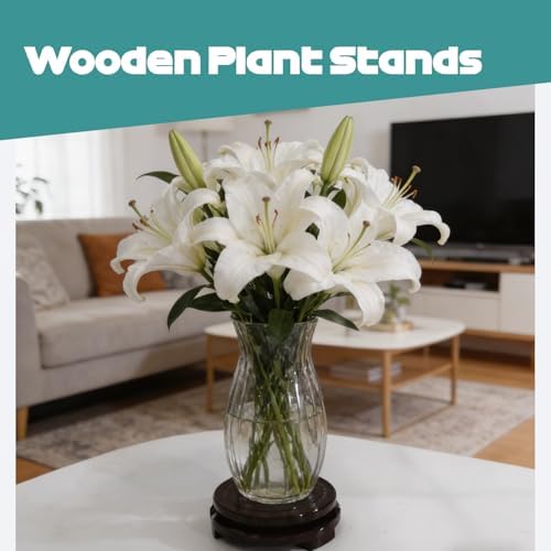 Wood Vase Stand Rotating,Table Lamp Base,3.5 Inch Small Chinese Oriental Plant Stand,Bonsai Stand,Lamp Riser,Round Display Stand for Fishbowl Flower Pot Indoor - Image 3