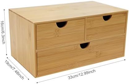 Bamboo Desk Organizer with 3 Drawers,Small Desktop Drawers,Tabletop Storage Box for Home Office - Image 2