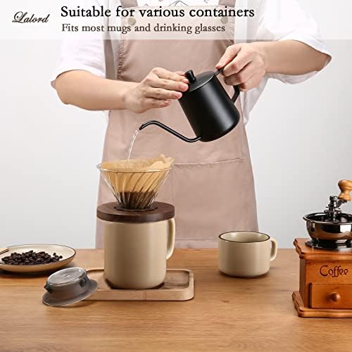 Lalord Pour Over Coffee Dripper with 100 pcs Size 02 Paper Filter, Walnut Handle and Borosilicate Glass, Glass Coffee Dripper, Hold for 1-4 Cups - Image 5