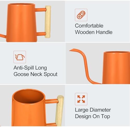Watering Can Indoor Plants, 35 oz/1000 ml Metal Stainless Steel Watering Can Pot with Long Spout for Indoor House Plants Bonsai Outdoor Garden Flower Decorative (Orange) - Image 5