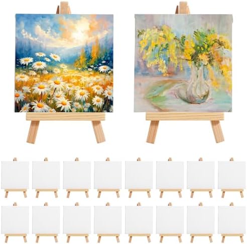 Motimind 36 Pcs 4 x 4 Mini Canvas and 6" Easel Set Bulk for Paint Party by MotiMind