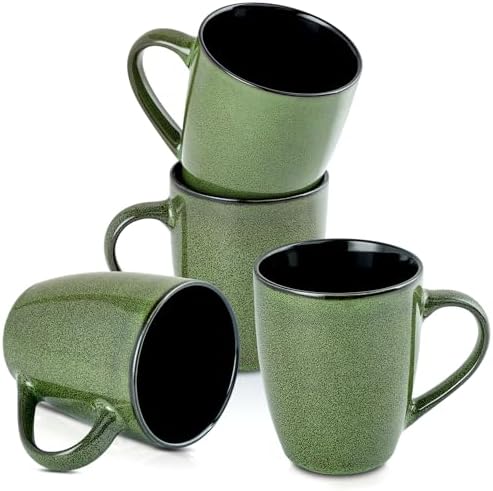 Ceramic Mugs 12oz,Large Ceramic Coffee Cups for Men, Women, Dad, Mom, Modern Coffee Mugs With Handle For Tea,Latte,Cappuccino,Cocoa. (green 4pack) by Unknown