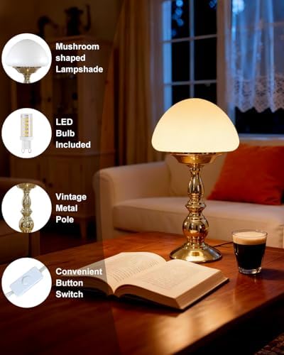 Lightdot Mushroom Lamp Set of 2(Gold & Black) Mid Century Modern Table Lamp - Image 2