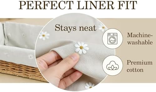 Scalloped Natural Rattan Storage Basket with Removable Cotton Lining, Leather Handles for Home, Kitchen, Bathroom Organization - Image 4