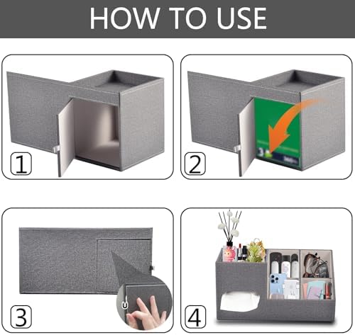Plus Size Tissue Box Cover-Square Linen Tissue Cover with Side Storage and Tray,Modern Makeup Organizer,Leather Tissue Holder Decorative Cube Organizer for Living Room Vanity NightStand Office,Grey - Image 6