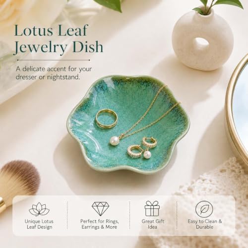 Green Ceramic Jewelry Dish Tray, Lotus Leaf Ring Holder Dish Tray - Image 3